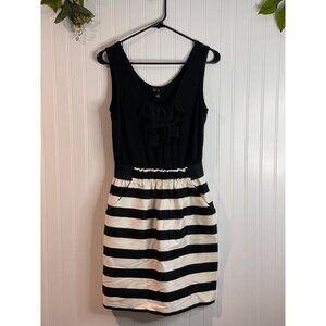 BCX Womens Black & White Striped Dress With Ruffle Detail & Pockets - Size L
